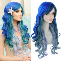HAIRJOY Parrucca lunga ondulata blu verde sirena riccia Ariel Parrucche sirenetta Partys Parrucca cosplay per donne e ragazze
