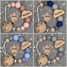 Benutzerdefinierte Name Holz personalisierte Baby Schnuller Ketten Clips Silikon Perlen Schnuller Nippel Halter Schutz Beißring Anhänger Neugeborenen Geschenk