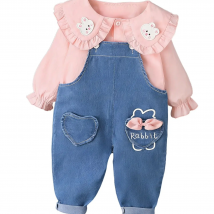 Cute Spring Autumn Children Cotton Clothes Baby Girls Suit fot cute top+ denim Pants 2Pcs/sets Out Kid Fashion Clothing sets