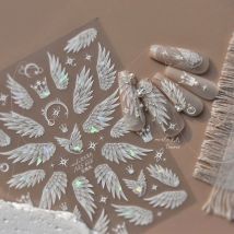 Flash Dreamy Freedom White Swan Wing High Quality Nail Stickers Nail Art Decoration Decals Design MS-666