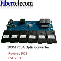 Reverse POE Switch 100M PCBA Board Fiber Optic Media Converter 2 RJ45 to 6 SC Optic Connector  3A+3B Ports 20KM Ethernet