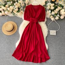 YuooMuoo Frauen Kleid 2025, Sommer Vintage Solide Schärpe Verband A-linie Lange Kleid Elegante Große Schaukel Dame Party Vestidos Roben Femme