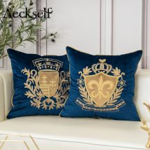 Aeckself Luxury European Embroidery Velvet Cushion Cover Home Decor Navy Blue Gold Beige Black Throw Pillow Case