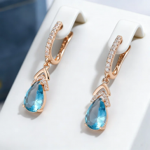 Wbmqda Blue Stone Long Dangle Earrings For Women 585 Rose Gold Color Unique Zircon JEwelry Accessories