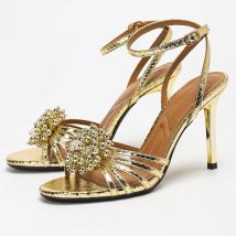 Gold Sexy Pearl Flower High Heels Female Narrow Band Elegant Sandals for Women Ankle Strap Luxury Banquet Party Shoes Pumps