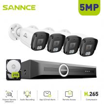 SANNCE Kit di rete di videosorveglianza pixel da 5 MP Obiettivo da 2,8 mm NVR 8CH Microfono incorporato Sistema di sicurezza per visione notturna IR intelligente