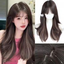 Xylong Wave Perücke braun mit Pink highlight synthetische Perücke für Frauen Mittelteil natürlich aussehendes Haar für tägliche hitze beständige Faser