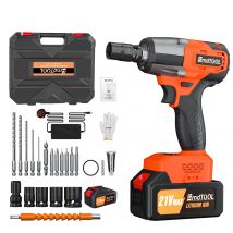 EMDTOOL Avvitatore a percussione a batteria, pistola a percussione senza spazzole con driver da 1/2 pollice, velocità variabile 3200 giri/min e coppia massima 1500 Nm, 4 set di prese