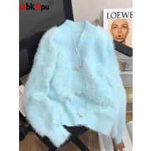 Korean Fashion Nachahmung Nerz Pullover Strickjacke Frauen Casual Süße Strickwaren Cropped Tops Mäntel Chic Design Langarm Abrigos