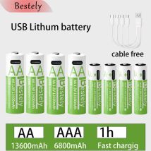 New 1.5V AA 13600mAh+AAA 6800mAh Lithium rechargeable Battery,USB Fast Charging Li-ion Battery , 2000 Cycles with USB- C Cable