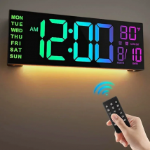 16 Zoll große digitale Wanduhr mit Fernbedienung, Stimmungslicht, 8 Farben, RGB, Dual-Alarm, Timing, Countdown, 12/24 Stunden, LED-Wecker