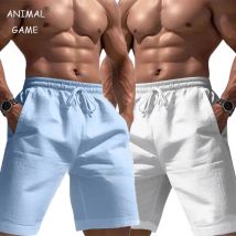 Neue Leinen-Baumwoll-Shorts, einfarbig, Jogging-Jogginghose, elastische Taille, Shorts für Herren, große, leichte Sommer-Basketball-Shorts