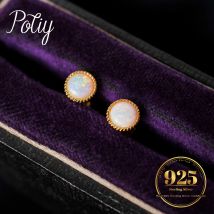 Potiy White Fire Created Opal Ohrstecker, 925er Sterlingsilber, 14 Karat Vergoldung, für Damen, tägliche Hochzeitsohrringe für Sie