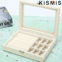 Ring-Organizer-Box aus Samt – Schmuckhalter mit transparentem Deckel, staubdichtes Aufbewahrungstablett für Ringe und Ohrringe für mehrere Schmuckstücke