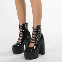 Gdgydh Décolleté con tacco largo per donna Moda cinturino multi fibbia Design a cuore Scarpe eleganti Cerniera laterale Tacchi alti Scarpe Mary Jane