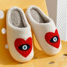 Mode nach Hause Frauen Hausschuhe Winter weiche Sohle House shoes bösen Blick Fuzzy Baumwolle Herz flache Sohle lustige Flip Flops Indoor-Schuhe