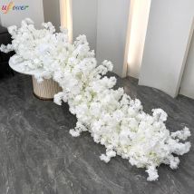 Uflower White Rose Cherry Blossom Wedding Arch Floral Row Arrangement Table Centerpieces Flower Birthday Event Party Supplie