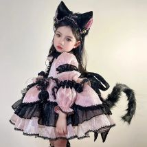 Girl Cute Lolita Dresses Long Sleeves Birthday Party Children Dress Flower High Quality Patchwork Kids Clothing Ball Gown