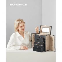 SONGMICS Jewellery Box 6 Tiers, Case with 5 Drawers, Large Capacity, Mirror, Lockable, Storage Organiser, Gift for Loved Ones