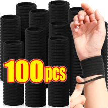 10/100 Stück schwarze Basic-Haarbänder für Damen und Mädchen, hohe elastische Stirnband-Krawatten, Gummiseile, Haargummis, Pferdeschwanz-Halter, Zubehör
