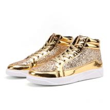 Goldene Luxus-Designer-Schuhe für Herren, glänzende High-Top-Skateboard-Schuhe, Herren-Hip-Hop-Turnschuhe, Plattform, Herren-Skateschuhe, große Größe 48