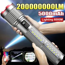 Mocna latarka LED 5000 mAh, ładowalna, z bocznym światłem, wodoodporna, taktyczna latarnia, latarka ręczna do użytku na zewnątrz, na kemping i wędrówki.