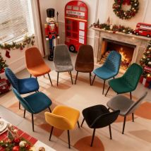 AINPECCA 4-Piece Set Velvet Faux Suede Faux Leather Dining Chairs Fabric Upholstered Seat with Metal Legs for Home Lounge