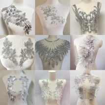 Silver Sequin Bead-Work Flowers Embroidery Patches DIY Clothing Decoration Sewing Applique