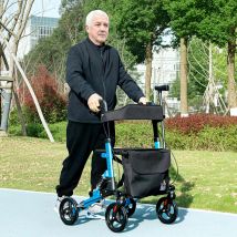 HOMCOM Andador para Ancianos Plegable de Aluminio con Asiento Azul y Negro