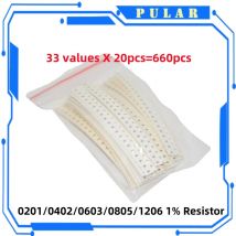 660PCS PLR 0201 0402 0603 0805 1206 1% Kit assortito resistore SMD 33 valori ciascuno 20 pezzi 1R-1M 10K 100K 1K 100R Set di resistenze