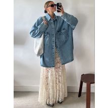 TARUXY Mode Spitze Lange Röcke Für Frauen Hohe Taille Durchsichtig Sexy Rock Vielseitig Einfarbig Lose Beiläufige Herbst Winter Neue