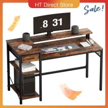 Scrivania ad angolo in quercia e tè Tavolo per PC a forma di L da 120 cm con ripiani regolabili e design vintage, tavolo da ufficio/gioco