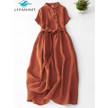 Sommer Mode frauen Kleid Chic Taste Taille Gürtel Kurzarm A-linie Einfarbig Einfache Elegante Folk Stil Retro Kleid Weibliche