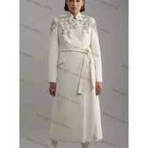 White Cashmere Wool Women Suits 1Piece Blazer Overcoat Crystals Formal Office Lady Prom Jacket Customized Coat With Belt
