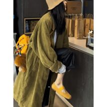 Vintage Cord Trenchcoats Damen Casual Y2k Kleidung Koreanische Mode 2000er Jahre American Retro Jacke Mäntel Outwear Herbst