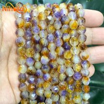 Natürliche facettierte gelb lila Chalcedon Perlen Naturstein runde lose Perlen DIY Armband Ohrringe Zubehör 15 "Strang 8mm