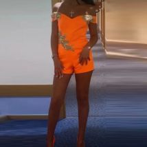 Orange Short Mini Dresses Beading Special Design Prom Gowns Chic Applique Prom Dress Off Shoulder Sleeveless