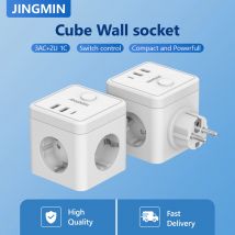 Extensor de enchufe de pared múltiple con interruptor, 3 salidas, 3 puertos USB, adaptador de corriente de enchufe múltiple de cubo portátil, carga tipo C en viajes