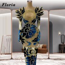 Floria 4 Designs Meerjungfrau lange Ärmel formelle Abendkleider Arabisch Dubai Perlen Party kleid Hochzeit Blume Frauen Ballkleider