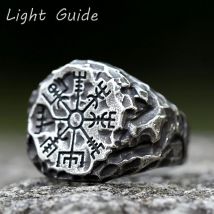 2022 NEW Men's 316L stainless-steel rings Viking Runes Compass Totem Odin Meteorite Fashion Jewelry for gift free shipping