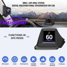 OBD2 + GPS Gadget HUD multifunzione Computer di bordo Pilastro A Trim Installa RPM Turbo Pressione olio Temperatura acqua Tachimetro GPS