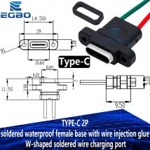 1PCS EGBO TYPE-C2P gelötete wasserdichte weibliche basis mit draht injektion kleber W-förmigen gelöteten draht lade port 2p