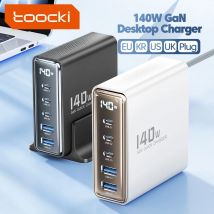 Toocki 140W GaN Ładowarka USB 5w1 Desktop Szybkie ładowanie Ładowarka USB typu C Ładowarka z wyświetlaczem LED do iPhone Xiaomi Smartphone Laptop