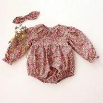 2Pcs Newborn Baby Girl Romper +Hairband Cotton Floral Lapel Floral Newborn Rompers Infant Onepiece Fashion Baby Clothing