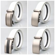 Cintura a cricchetto bianca di nuova moda da 3,5 cm di larghezza per uomo in vera pelle con fibbia automatica cinture per pantaloni casual cinturino 100-130 cm