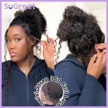 SoGreat 360-HD-Vollspitze-Perücke, Echthaar, leimlose Perücke, vorgeschnittene Spitze, 200 Dichte, tiefgelockte 360-Spitze-Front-Perücke, vorgezupft, für Frauen