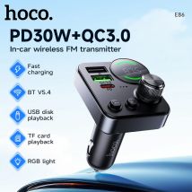 HOCO 48W Doppia Porta USB A QC3.0 Auto Bluetooth FM Tramsmitter Adattatore Vivavoce Senza Fili in Auto Per Musica Audio PD30W USB C Caricatore