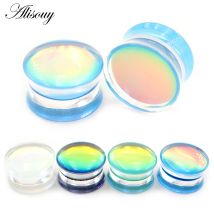 Alisouy 2 Stück Mehrfarbige Acryl-Glanzfolie Ohr-Dehner Tunnel Plugs Flesh Stretcher Expander Ohrringe Piercing Körperschmuck