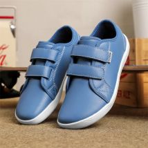 Blaue Herrenschuhe, bequeme runde Zehen-Leder-Freizeitschuhe für Herren, Klettverschluss, niedrige Plattform, Barfußschuhe für Herren, Übergrößen 48