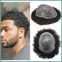 25mm Curl Injektion HAUT Voll PU 0,12-0,14mm Afro Curl Männer Toupet Menschliches Haar System Einheit männliche Haar Kapillare Prothese Männer Perücke